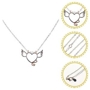 14K White Gold & Rose Gold Two-Tone Angel Wings & Devil Horns Heart Necklace